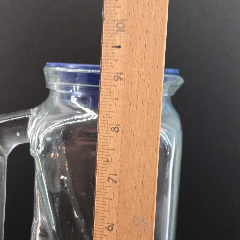 Frigorello Glass Pitcher Carafe with Blue Lid 1 Liter Made in Italy Clear Square